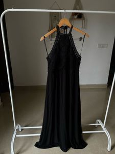 Black Crochet Halter Midi Dress
