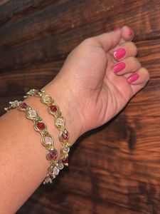 Elegant Red &amp; Crystal Bangles with free product