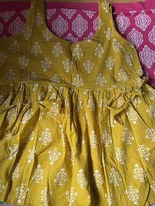 Yellow Printed Casual Dress(Short kurti)
