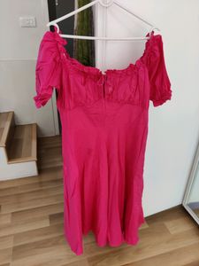Fuchsia Pink Puffed Sleeve Dress