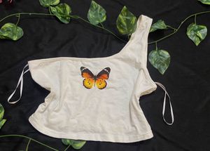 Butterfly One Shoulder Crop Top