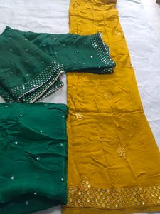 Punjabi Suit With Green Bottom Work