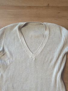 Grey Ribbed V Neck Sweater