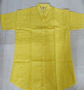 Yellow Linen Short Sleeve Shirt