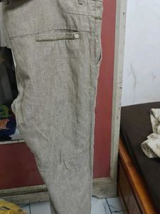 Khaki Linen Blend Trousers