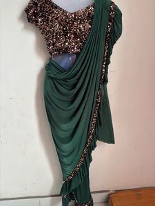 Emerald Green Sequin Sari Gown