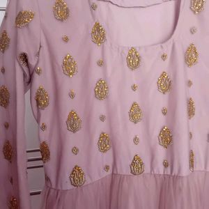 Mauve Anarkali Dress with Gold Detail