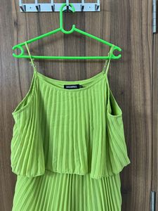 Lime Green Accordion Pleated A-Line Dress