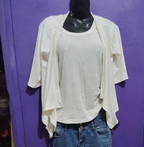 White Tank with Open Sleeve Cardigan