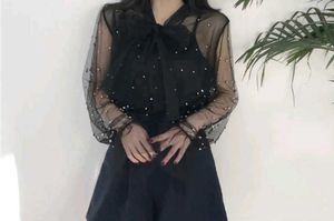 Mesh Long Sleeve Black Top