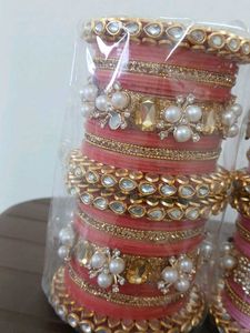 Bridal Pink &amp; Gold Chura Set