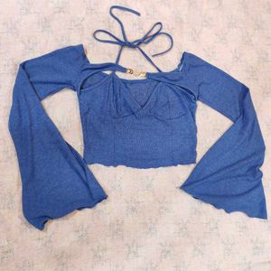 💙 SHEIN Chic Blue Bell Sleeve Crop Top 💙