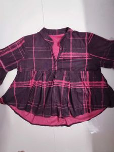 Pink Plaid Peplum Top