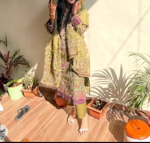 Olive Green Embroidered Shalwar Kameez