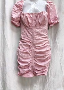 111610. Pink Puff Sleeve Mini Dress