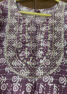 Purple Cotton Gotapatti Yoke Design Kurta