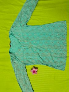 Teal🩵Colour Print Short Kurtii
