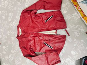 Red Faux Leather Moto Jacket