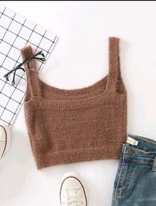 Fuzzy Solid Crop Knit Top