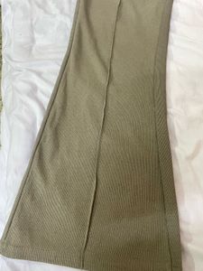 Olive Green Flare Ribbed Pants