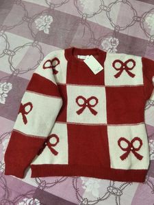 Red & White Bow Knit Sweater