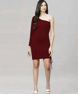 Burgundy One-Shoulder Mini Dress