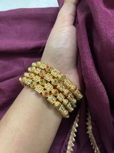 Royal Gold-Plated Bangles with Pearl, Stone Detail