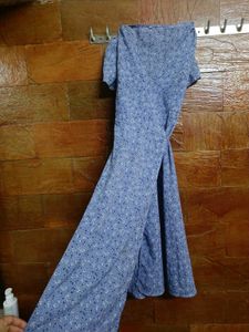 Floral Print Blue Wrap Dress