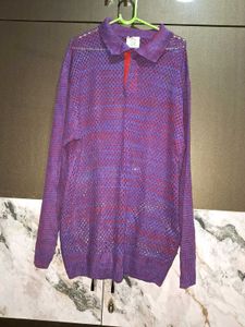 Purple Knit Polo Sweater