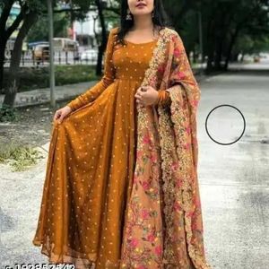 Orange Anarkali Suit with Dupatta