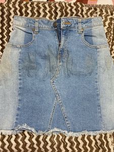 Two-Tone Denim Mini Skirt