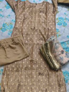 Elegant Golden Brown Printed Kurta Set