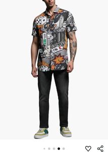 Graphic Print Short Sleeve Button-Up