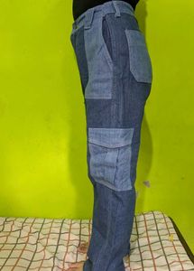 Two-Tone Denim Cargo Pants