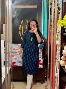 Navy Blue Floral Print Kurti