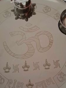 Om Engraved Steel Pooja Thali Free Incense Burner