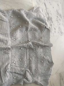 Grey Dress with Pearl Detail