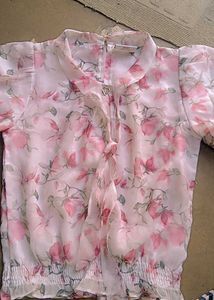 Floral Chiffon Tie-Neck Top