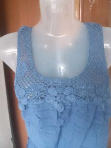 Blue Crochet Detail Top