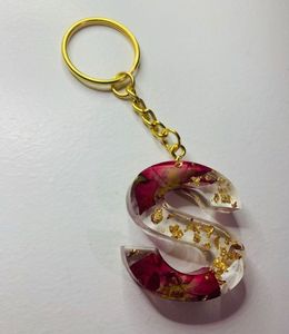 Rose Petals &amp; Gold Flakes Resin Keychain