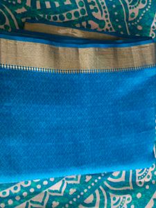 Elegant Blue Saree with Gold Border