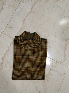 Checked Brown Polo Neck Top
