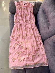 Pink Floral Printed Layered Midi Dress