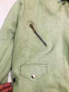 Suede Light Green Zipper Jacket