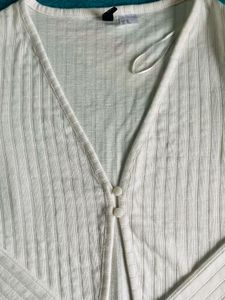 White Ribbed Crop Cardigan