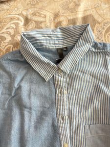 Blue Colour Button-Down Striped Shirt