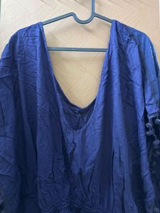 Blue Pom-Pom Kaftan Top