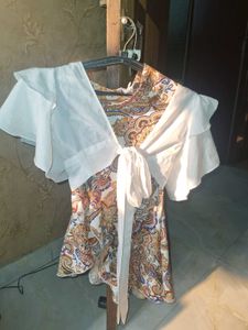 wrap top and high-low skirt