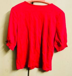 Red Top with V-Neck Detail