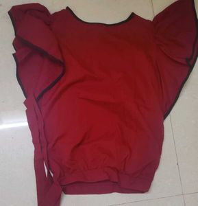 Red Ruffle Sleeve Top